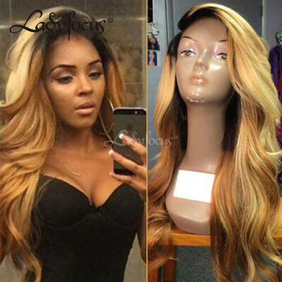 

Lady Focus Brazilian Virgin Hair Lace Front Wig Natural Loose Wave Human Hair Two Tone Ombre 1B27 Honey Blonde For Black Women