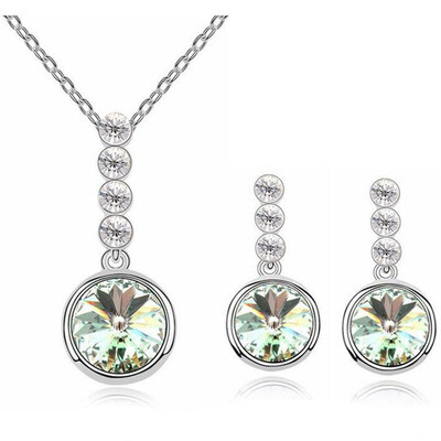 

Round Crystals Pendant Necklace Earrings Jewelry Sets For Women Gift Bride Wedding Jewelry White Gold Color Accessories
