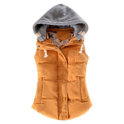 

Autumn Winter Solid Women Basic Coats Sexy All-match Cotton Vest Patchwork Sleeveless Hooded Collar Casual Colete Down Jacket
