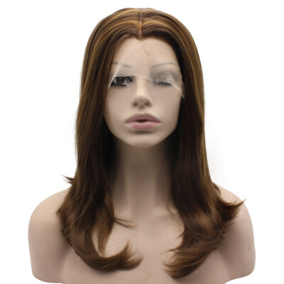 

Should Length Brown Hightlight Lace Front Wig Middle Part Synthetic