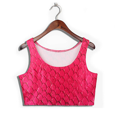 

Womens Fish Scales Printing Sleeveless Camisole Waistcoat Tank Tops Corsets Short Vest