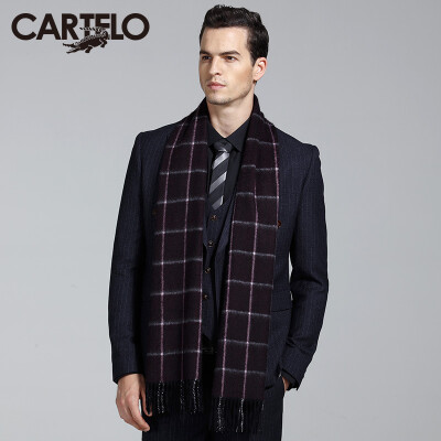 

Card Di Le Crocodile (CARTELO) cashmere scarf men simple winter fashion thick padded gift box CC57C11151 wine red grid