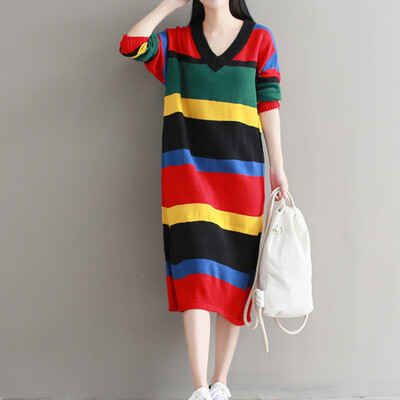 

City plus CITYPLUS 2017 winter new style women women stripes warm long boots in the long sweater wild long sleeves dress CWQZ17T168 red&black uniform