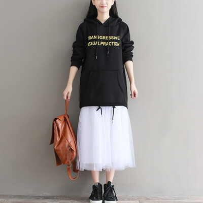 

City plus CITYPLUS 2017 winter new literary women loose loose long-sleeved shirt wild long hooded sweater CWWY17T169 dark green M