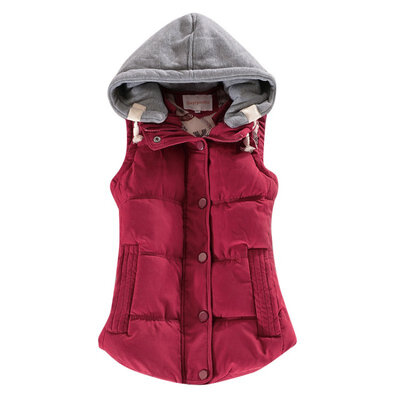 

Autumn Winter Solid Women Basic Coats Sexy All-match Cotton Vest Patchwork Sleeveless Hooded Collar Casual Colete Down Jacket