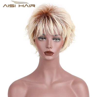 

AISI HAIR Synthetic Short Wigs for Black Women Ombre Light Blonde Heat Resistant Straight Hair