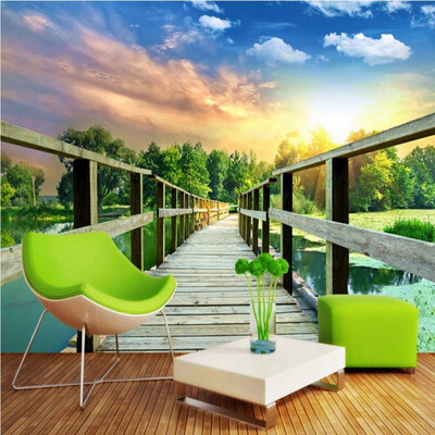 

3D photo wallpaper Wooden bridge corridor 3D landscape background painting living room wall bathroom lobby wallpaper mural