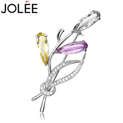 

Feather JOLEE crystal brooch S925 silver pin color gems simple corsage fashion jewelry girlfriend wife gift color