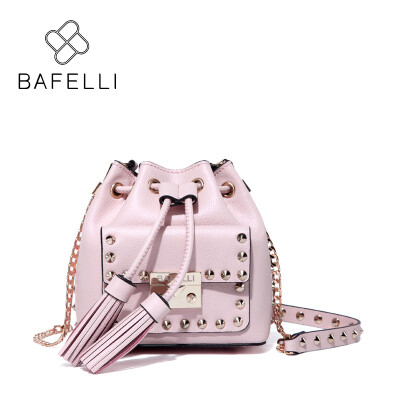 

BAFELLI crossbody bags for women split leather tassel rivet bucket high quality shoulder bag 5 colors red bolsos mujer women bag