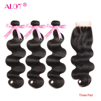 

ALot Hair 3 Bundles Peruvian Body Wave With Lace Closure Three Middle Free Part 100 Human Hair Weave 3 Bundles with Closure