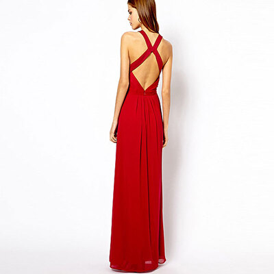 

Lovaru ™New 2015 fashion Cultivate one's morality show thin backless long mop chiffon dress sexy straps pure color dress