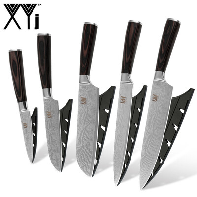 

XYj Kitchen Knife Beauty Pattern Blade Color Wood Handle Stainless Steel Knife 5 Piece Set