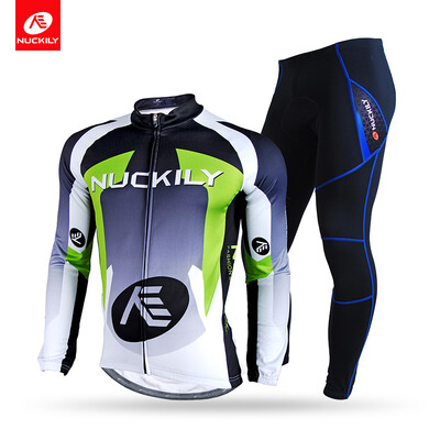 

Nuckily Winter Cycling Set Mens Polyester Mid-weight Thermal Fleece Cycle Jersey With Foam Pad Tghts Set