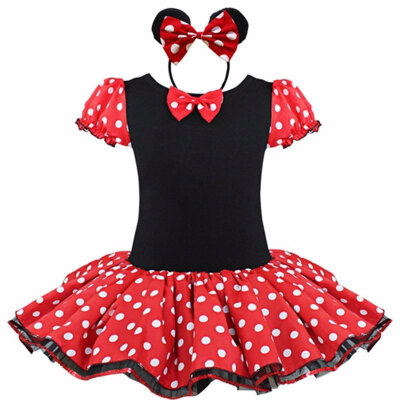 

Baby Kids Dress Minnie Mouse Party Fancy Costume Cosplay Girls Ballet Tutu Dress+Ear Headband Girl Polka Dot Clothing Girl Dress