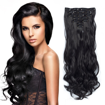

7pcsset Clip in Hair Extensions 20inch Long Wavy Heat Resistant Kanekalon Synthetic Hairpiece Gifts for Girl Lady Women