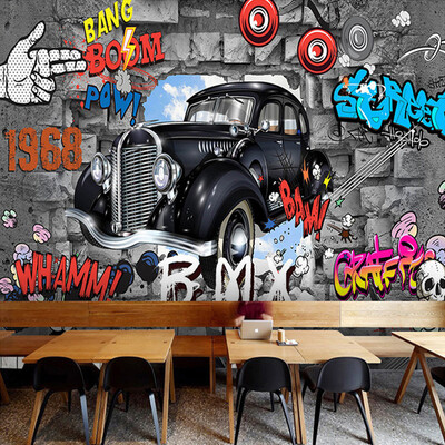 

Papel De Parede 3D Paisagem Retro Cartoon Car Photo Mural Wallpaper KTV Bar Cafe Personality Creative 3D Wall Mural Wall Papers