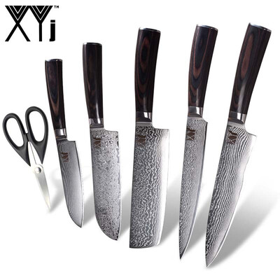 

XYj Kitchen Knife Damascus Knives Chef Slicing Chopping Santoku Knife With Kitchen Scissor Cooking Tools