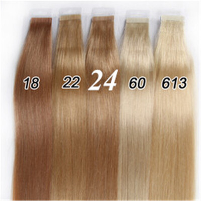 

Tape In Human Hair Extensions Natural Color 18 22 24 60 613 Brazilian Peruvian Indian Malaysian Skin Wefts Remy Hair 40glot