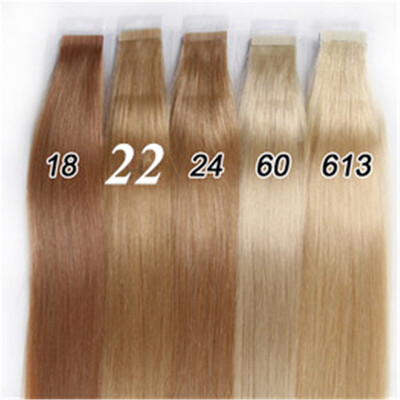 

Tape In Human Hair Extensions Natural Color 18 22 24 60 613 Brazilian Peruvian Indian Malaysian Skin Wefts Remy Hair 40glot