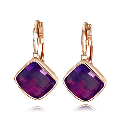 

Yoursfs® 18K Rose Gold Plated Colorful Clip Earrings Use Purple Austrian Crystal Fashion Jewelry