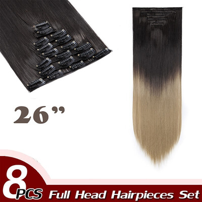 

Curly Full Head Clip Synthetic in Hair Extensions 8 Piece 18 Clips Hairpiece Long Wave for Women