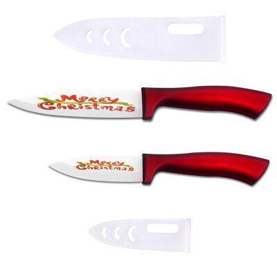 

Red Kitchen Knife Christmas Gift 4 Piece Set Peeler + 3" 4" 5" Home Ceramic Knife ABS + TPR Handle Christmas Cooking Tools