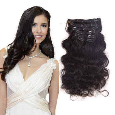 

AISI HAIR Black& Brown Wavy Brazilian Hair Clip In Hair Extensions Human Hair 100g Natural Hair