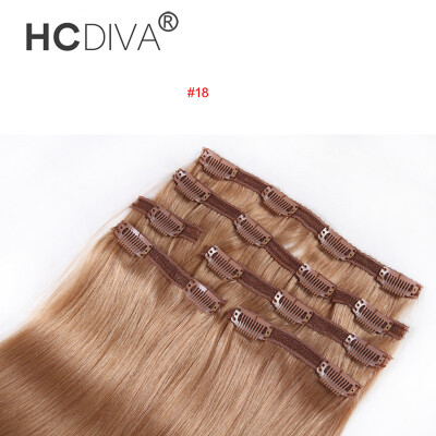 

HCDIVA Human Hair 18 inch (45cm) Long Straight Women Clip in Hair Extensions 100 grams/Package ,7Pcs/Set 5 Colors Available