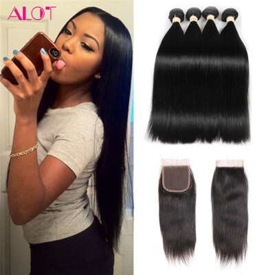 

4 Bundle Straight Hair with Lace Closure With Baby Hair Natural black Soft and Full Good Quality Alot Human Brazilian Virgin Hair