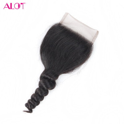 

ALOT Hair Brazilian Loose Wave Closure Human Hair 44 Lace Closure Free Part With Baby Hair 8-18 Inch Free Shipping