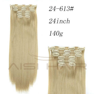 

AISI HAIR Blond Synthetic Clips in Hair Extension Long Straight 22" 140g 16 Clips False Hair pieces Brow Black White Color