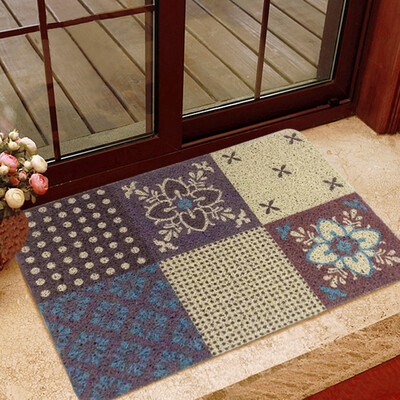 

LIDIMEI color square doormat light beige background blue main color waterproof black 40 60cm