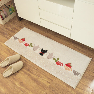 

Jingdong supermarket] green reed personalized printing and dyeing mats mattress water suction non-slip bathroom kitchen mats small black cat 40 * 60cm