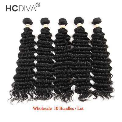 

HCDIVA Virgin Human Hair Deep Wave 10 Bundles / Lot Natural Black Unprocessed Peruvian Virgin Deep Curl Weaving