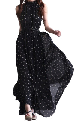 

Lovaru ™2015 Fashion Women's Polka Dots Maxi Long Casual Summer Chiffon Dress Sleeveless round collar design Fashion sweet style