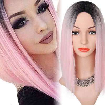 

AISI HAIR Pink Ombre Black Straight Hair Short Hair Synthetic Wigs for Black Women High temperature Fiber