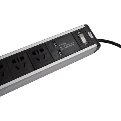 

3M power converter socket plug-in row of three-hole dual USB plug-in wiring board single switch black and white line length of 1.8 meters