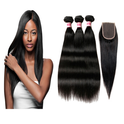 

Brazilian Straight Hair With Closure 3pcs Straight Hair With Closure 8A Straight Brazilian Hair With Closure Sparkle Diva Hair