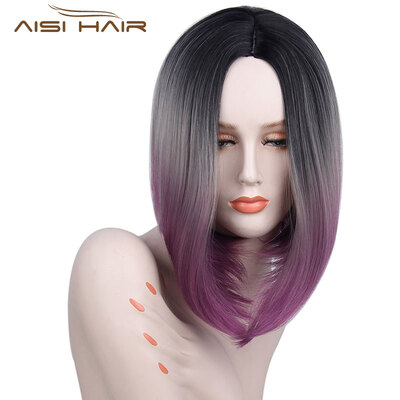 

AISI HAIR Короткие парики для женщин 12 "Синтетические прямые омбрерные фиолетовые волосы