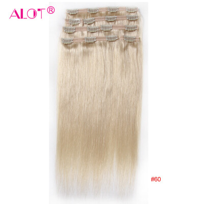 

ALot волос Бразилии Virgin человеческих волос Зажим в прямые волосы 7pcs / Set, 100g / Package 18 дюймов # 18 # 22 # 24 # 60 # 613
