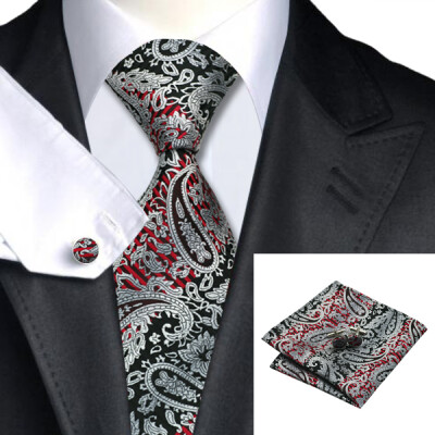 

N-0359 Vogue Men Silk Tie Set Gray Paisley Necktie Handkerchief Cufflinks Set Ties For Men Formal Wedding Business wholesale