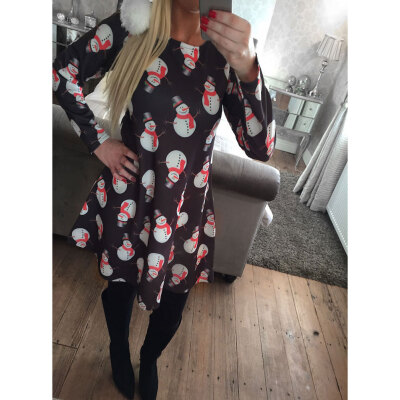 

European station 2017 autumn and winter new European and American style printing dress Christmas clothing female models