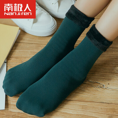 

Antarctic Nanjiren socks female autumn&winter warm socks plus velvet thickening floor socks in the tube fashion towel socks black code
