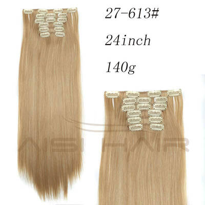 

AISI HAIR Blond Synthetic Clips in Hair Extension Long Straight 22" 140g 16 Clips False Hair pieces Brow Black White Color