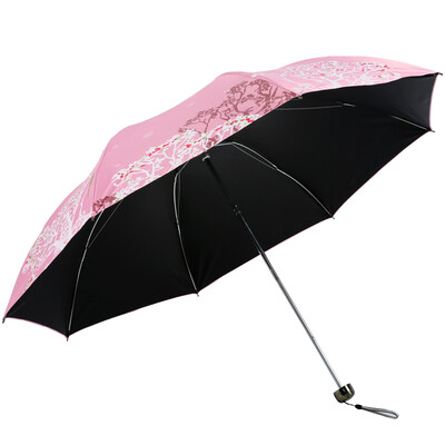 

Paradise umbrella black plastic UPF50 polyester silk spinning tri-fold ultra-light sun umbrella umbrella 31839E light pink