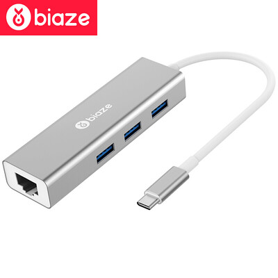 

Biya Zi BIAZE Type-C to USB splitter HUB hub USB-C to Gigabit Ethernet Apple notebook converter ZH19 metal silver