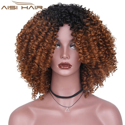 

AISI HAIR Ombre Brown Afro Kinky Curly Hair Long Synthetic Wigs for Black Women High Temperature Fiber