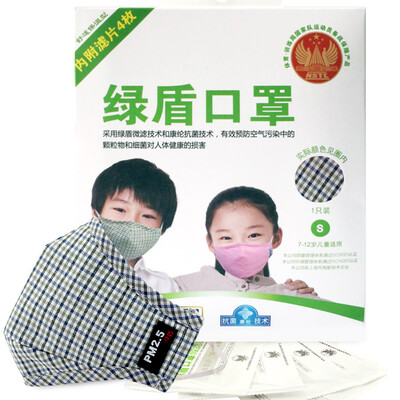 

Green Shield antibacterial dust children&39s masks 7-12 years old 4 filters included anti-dust particle blue gray grid S