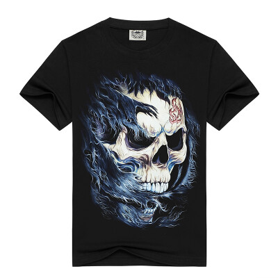 

Men's Black 3D Graphics Printed Rock Skull Pattern Short Sleeve T-Shirt Top Tee Shirt -XXXL（White Head）