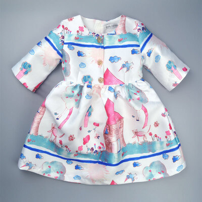 

Girl Dress European&American Country Graffiti Flower Button Sleeve Sweet Princess Dress Full Sleeve Dress Girl Clothing